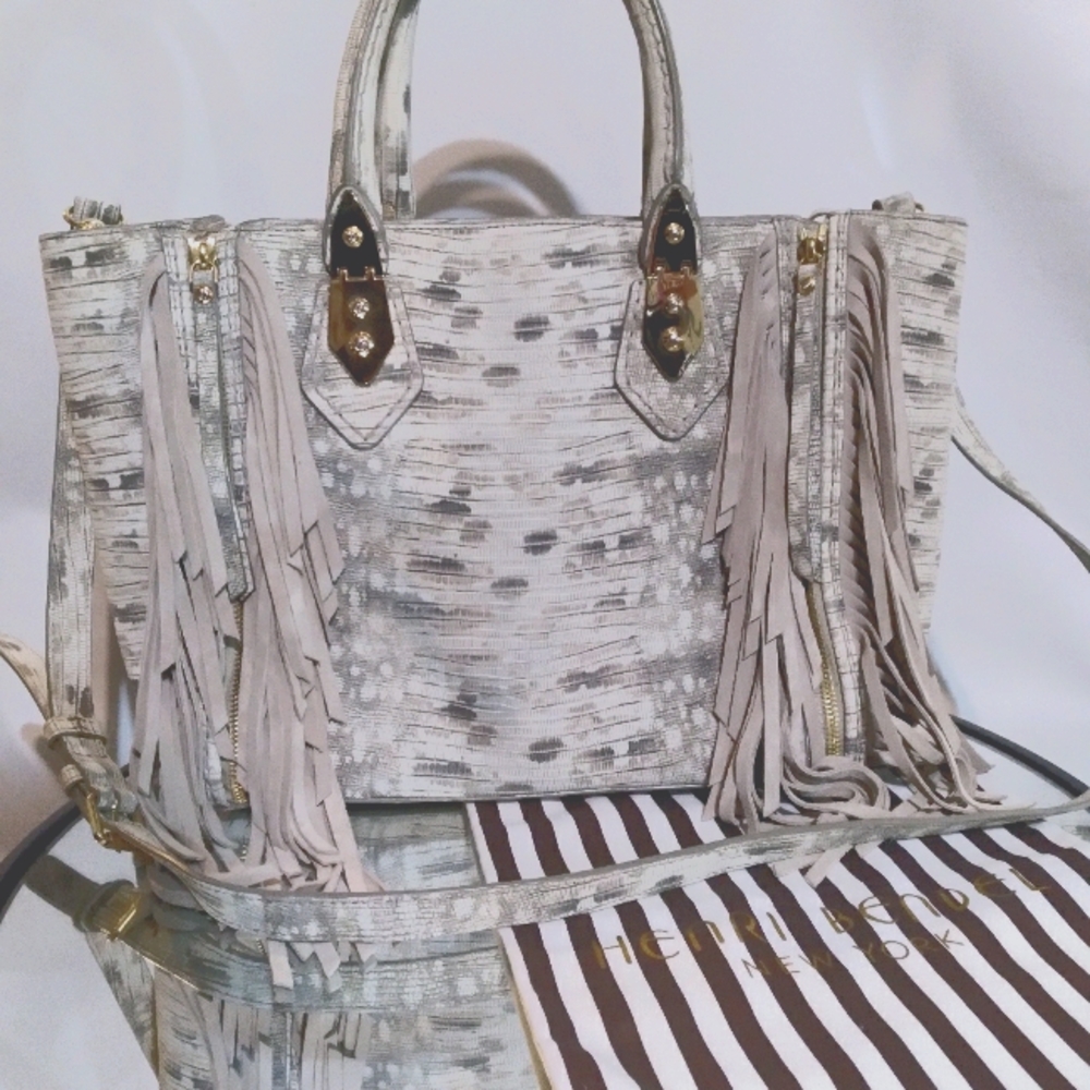 Henri  Bendel A-List snakekin neutral leather